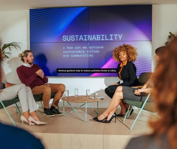 Corporate conference with captions