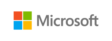 Microsoft logo with colourful squares and text.